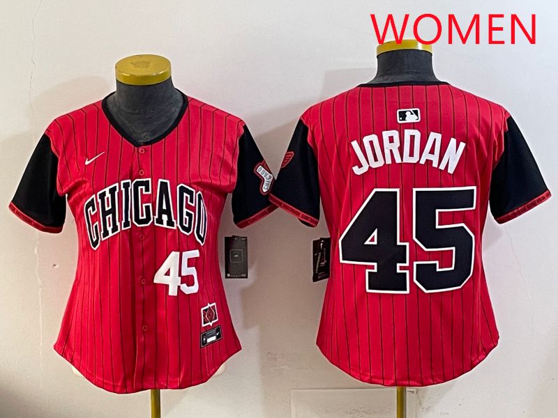 Women 2025 Chicago White Sox #45 Jordan Red Joint Name Nike MLB Jersey style 2
